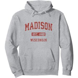 Madison Wisconsin WI Vintage Athletic Sports Design Pullover Hoodie, XL