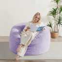 4FT Bean Bag Chair, Soft Bean Bags Chairs for Adults, Giant Memory Foam Filled Beanbag with Washable Cover, Plush Lazy Sofa with Pocket Handle Zipper for Living Room Bedroom Dorm, Purple