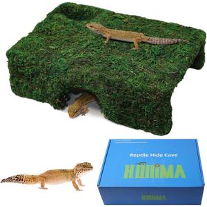 M Size Green Reptiles Cave Hide, Lizard Moss Hideout with Safe Shelter, Handmade Snake Cave Hut for Themed Terrarium Ideal for Gecko Hamster Snake Rest & Hide