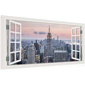 Window View New York Skyline Canvas Wall Art- City Landscape Canvas Print Pictures Painting Artwork Framed for Living Room Bedroom Bathrom Offce Decor-24"x48"