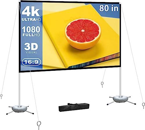 Projector Screen Portable Outdoor Movie: Projection Screens Stand 4K Cinema 1450MM ×    1600MM inch for Camping White