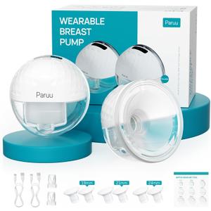 Paruu P10 Hands Free Breast Pump Wearable, 338mmHg Strong Suction, Low Noise, 4 Modes & 9 Levels, Electric Breast Pump Portable, Smart Display, 19/21/24/28mm Insert/Flange, 2 Pack (White)