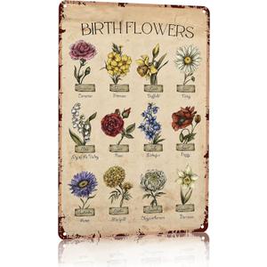Bestylez Garden Gifts Vintage Gardening Signs Mom Grandma Birth Month Flower Tin Sign for Home Garden Greenhouse Living Room Bedroom Yard Cottage Outdoor Decor 8X12 Inch (3355)