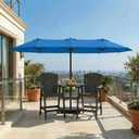 15FT Double Sided Patio Umbrella with Base Included, Double Sided Outdoor Market Umbrella with Flexible Fiberglass Ribs, UV-Blocking Extra Large Umbrella for Garden, Pool, Deck, Royal Blue