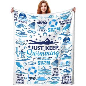 Swimmer Blanket Swimming Gifts for Teammate Coach,Swimming Stuff Sport Theme Throw Blankets,Swimmer Presents for Women Men Girls 60"x50"