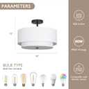 CALOKES 16" Dual Drum 3-Light Semi Flush Mount Ceiling Light, White Classic Fabric Linen Shade Design for Living Room, Bedroom, Kitchen, Dining Room, Hallway and Entryway
