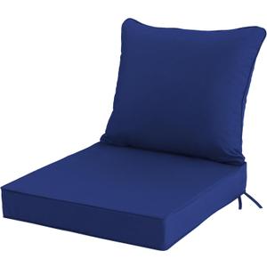 19x19 Inch Patio Chair Cushion with Removable Cover, Outdoor Furniture Cushion - Water-Repellent, Fade-Resistant, Non-Slip Bottom & Straps, Replacement for Lawn, Porch & Deck Chair - Navy