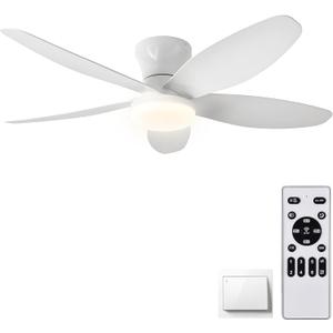 42" Low Profile Flush Mount Ceiling Fan with Lights & Remote, Dimmable 3-Color LED, 6 speed wind, Reversible DC Motor,Timer, Memory Function - Quiet Bedroom & Patio Fan for Indoor/Outdoor Use (White) 42" Low Profile Flush Mount Ceiling Fan with Lights & Remote, Dimmable 3-Color LED, 6 speed wind, Reversible DC Motor,Timer, Memory Function - Quiet Bedroom & Patio Fan for Indoor/Outdoor Use (White)