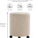 Get Set Style Ottoman with Wheels, Rolling Vanity Stool for Makeup, Upholstered Vanity Rolling Chair Footrest Round Ottoman Foot Stool for Living Room, Bedroom Creamy