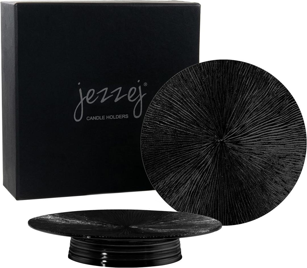 Black Candles Holders for Pillar Candles in Home, Handmade Black Candleholder, Living Room or Table Centerpiece, Set of 2 Candle Stand for Home Decor, 3 Wick Candle Holder and Candle Tray