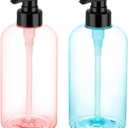 Bynccea Plastic Pump Bottle 16 oz/500 ml Empty Shampoo Pump Bottles Dispenser Portable Pump Bottles for Shampoo and Conditioner Liquid (Red & Blue)