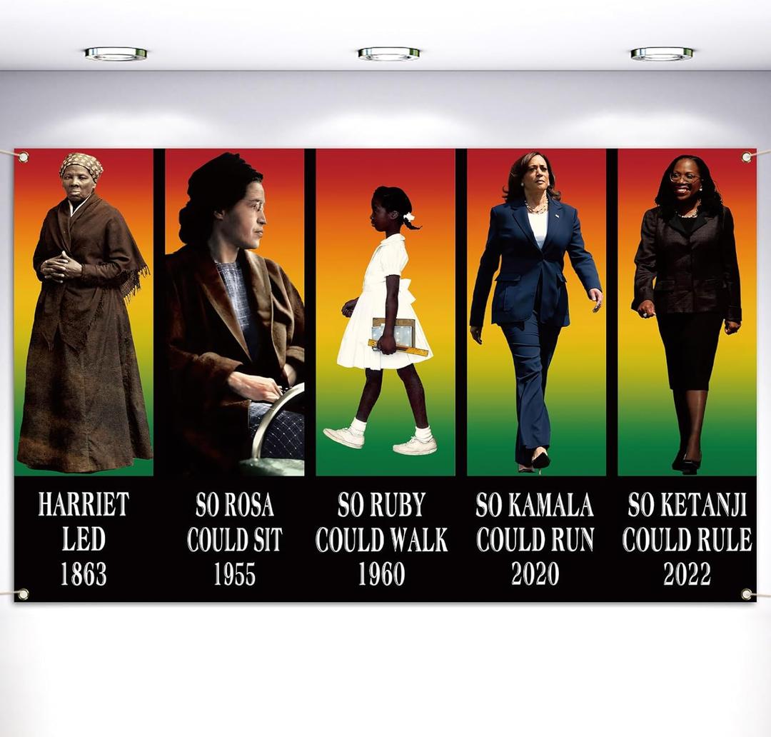 Vohado Black History Month Decorations Womens History Month Photo Booth Backdrop Juneteenth Heritage School Classroom Bulletin Board Decor (5.9x3.6ft)