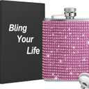 Diamond Hip Flasks - Glitter Stainless Steel Leakproof Hip Flasks for Vodka, Bling Rhinestone Hip Flask, Cute liquor flask for women (8oz, Pink)