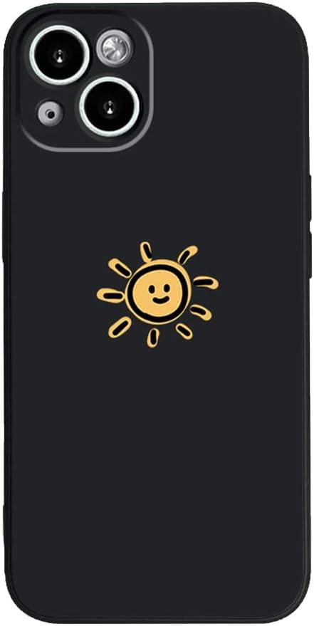 Casechics Compatible with iPhone Case,Silicone Cute Couple Matching Cartoon Sun Moon Camera Lens Protection Soft Shockproof Cover Phone Case (Blacksun,iPhone 14 Pro Max)