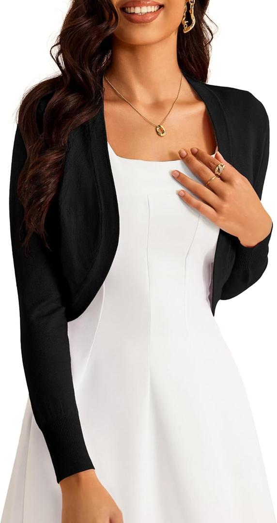 Women's Cropped Cardigan Bolero Shrug Open Front Sweater Long Sleeve S-XL (Medium, 1-black)
