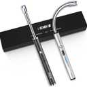 VEHHE Candle Lighter, 2 Pack Rechargeable Electric Lighter with LED Battery Display Safety Switch, Flexible Neck USB Lighters for Candles Camping Grill Gas Stoves Cooking (Black and Silver)