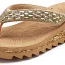 ONCAI Women's Wedge Flip Flops with Rhinestone，Recovery Dressy Walking Sandals for Women with Comfortable Arch Support Cushion Yoga Mat Summer Rubber Soles(US Size 5-11) (Beige)