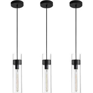3 Pack Black Pendant Lights Kitchen Island (Bulbs Included), Adjustable Modern Glass Pendant Light Over Island, Industrial Pendant Light Fixtures for Dining Room Hallway Bedroom Living Room (3 Pack)