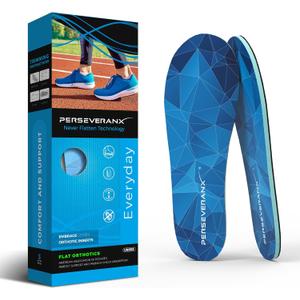 Never Flatten Flat Insoles Men & Women - Extra Shock Absorption Flat Inserts with No Arch Support - Shoe Inserts Men for Walking & Standing & Running 1/8" Thickness (Blue)