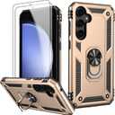 LUMARKE for Galaxy S23 FE Case with Screen Protector,Pass 16ft. Drop Tested Military Grade Protective Phone Cover with Magnetic Ring Kickstand Compatible with Car Mount Holder Gold