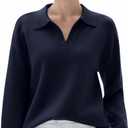 SUUKSESS Women Cashmere Oversized V Neck Pullover Sweaters Long Sleeve Collared Knit Jumper Tops (X-Small)