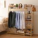 Standing Clothes Rack with Shelves, Free Standing Closet Garment Racks for Hanging Clothes, 7 Shelf Bamboo Closet Organizer System, Heavy Duty Clothes Hanging Rack for Bedroom, Natural Wood