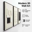 AMAATE 3Pcs 3D Abstract Geometric Sandstone Relief Wall Art Black Framed, 16" x 24" inch