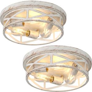 13 inch White and Gold Flush Mount Ceiling Light Fixtures,3-Light Modern Hallway Light Fixtures Ceiling, White and Gold Light Fixture Ceiling Mount for Farmhouse,Kitchen, Bedroom 2 Pack