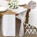 Rtteri 6 Pcs White Lace Table Runner 14 x 120 Inch with Long Tie Bow Flower Vintage Boho Lace Embroidered Table Runner for Wedding Party Bridal Shower Rustic Decor