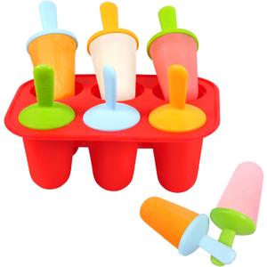 Miaowoof Silicone Popsicles Molds for Toddlers, 6-Cavity Non-BPA Premium Silicone Small Popsicle Molds, Ice Pop Mold with 6 Colorful Reusable Sticks for Kids (Red)