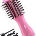 Mini Travel Blow Dryer Brush for Short to Medium Hair, 2 Inch Oval Hot Air Brush with Ceramic Coating, 3 Heat Settings for Smooth, Voluminous Blowouts, 120V (Pink)