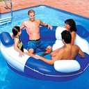 SWIMLINE Inflatable Island Pool Lounger Multi-Person Conversation Float with Backrest & Armrests, Large 75", Luxury Sofa-Style, Blue & White