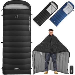 ATEPA Down Sleeping Bag, Recycled 650FP 4 Season Summer & Winter Compact Rectangle Lightweight Waterproof Wearable Sleeping Bag with Compression Sack for Camping Backpacking Hiking