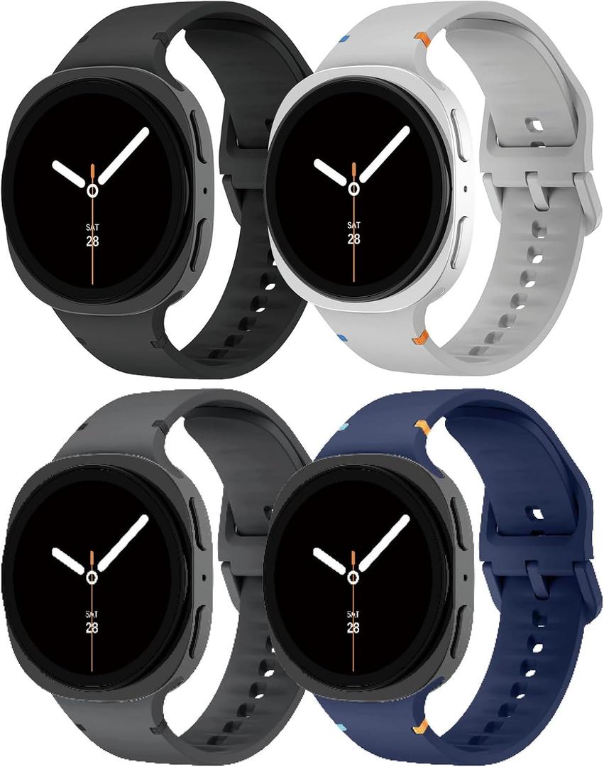 Sport Band for Samsung Galaxy Watch 8 Band 40mm 44mm/Watch 8 Classic 46mm Men Women, Seamless Soft Silicone Replacement Strap for Samsung Watch 8 Bands Correa Accessories (S/M-20mm width(135mm-195mm), 19-Black/Light Gray/Space Gray/Navy Blue)