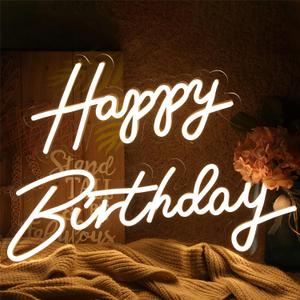 ATOLS Happy Birthday Large Neon Sign for Wall Decor 2PCS, with Dimmer Switch, 12V Reusable Happy Birthday Neon Light Sign for All Birthday Party Decoration, Size-Happy 16.5x8inch, Birthday 23 X 8inch