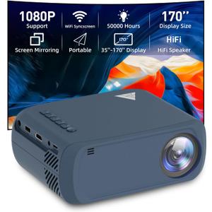Mini Projector, iTJQ Portable Projector 1080P Supported for Indoor Outdoor Movies, Phone Projector Compatible with iOS/ Android, Laptop, TV Stick/ PS5, USB/HDMI/Type-C