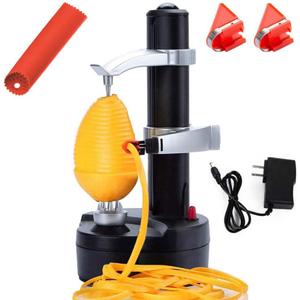 Electric Potato Peeler Automatic Apple Peeler, Smart Vegetable Fruit Peeler Machine, Stainless Steel Kitchen Peeling Tool [1 Adapter 2 Extra Blades] with Garlic Peeler (Black)
