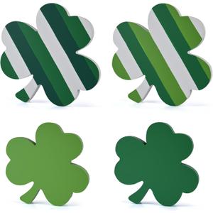 WellSign St Patrick's Day Decorations 4 Pcs Shamrock Wooden Signs Centerpieces for Table Tiered Tray Decor, Green Irish Shamrock Lucky Sign Themed Decor for Saint Patty's Party Home Farmhouse