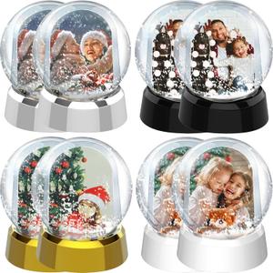 8 Pack Christmas Photo Snow Globe DIY Liquid Photo Frame Craft Floating Water Frame Tabletop Display Snow Globes for Family Friends Christmas Thanksgiving Gifts (8, Black, White, Silver, Gold)