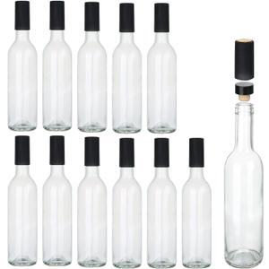 12 oz Glass Bottles With Cork Lids,Home Brewing Wine Bottles With Caps and Shrink Capsules,Clear Wine Making Bottle For Sparkling Wine,Kefir,Juice,Beverages,Leak Proof,Dishware Safe,12Pack