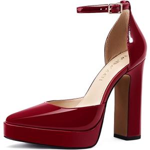 Women's Platform Chunky Heel Pumps – Closed Toe Ankle Strap Block Heeled Dress Shoes for Wedding Party & Daily Comfort, Size 