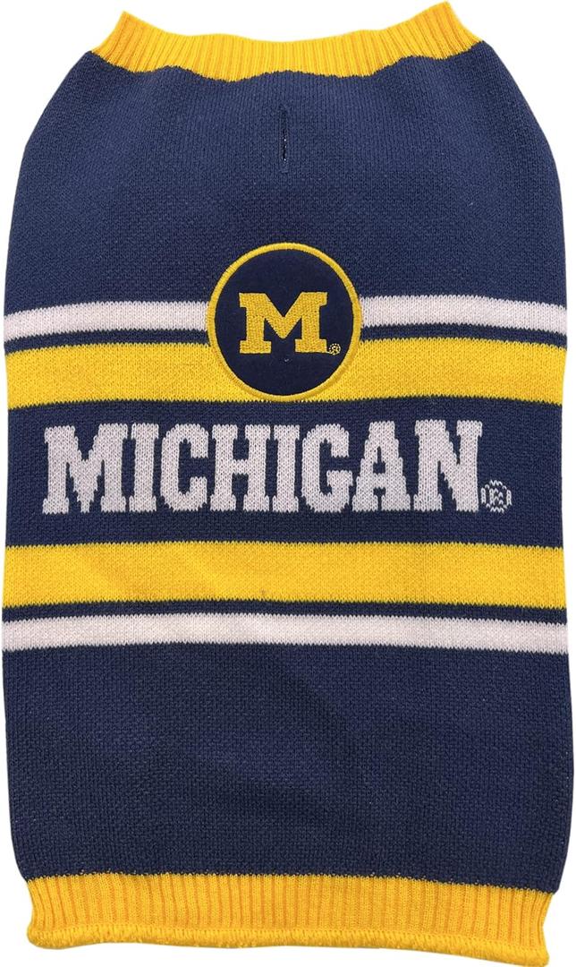 NCAA Michigan Wolverines Dog Sweater, Size Small, Warm and Cozy Knit Pet Sweater with NCAA Team Logo, Best Puppy Sweater for Small Dogs
