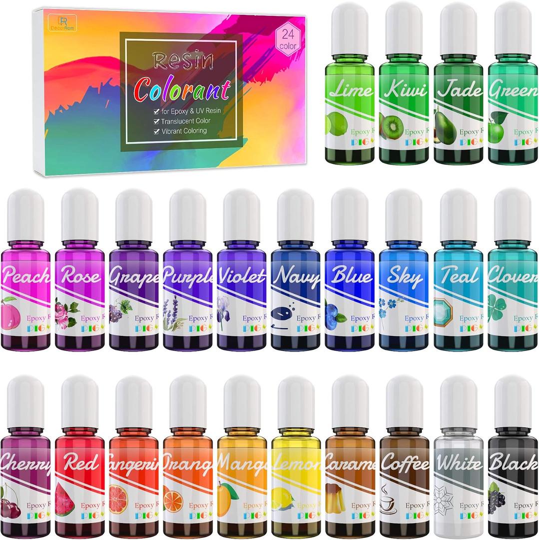 Epoxy UV Resin Pigment - 24 Color Liquid Dye for Art, DIY Jewelry Making - Concentrated Colorant for Coloring, Tumbler, Paints, Crafts - 0.35oz Each