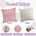 Happy Easter Throw Pillow Covers 18x18 Set of 4, Pink Pillow Cases for Sofa, Spring Eggs Bunny Decorative Pillow Covers, Easter Polyester Linen Cushion Covers for Couch Sofa Outdoor Patio Decor