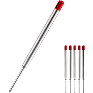 5 x HeTaoCat Red Ink Refill Pack of 5, Replaceable Ballpoint Pen Refills, Medium Point Metal Refil (Red)
