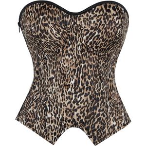 SHYMMUO Women Black Corset Top Elegant Strapless Bustier Tops Lace Up Sexy Office Lady Cosplay Costume Secretary Outfit (XX-Large, Leopard Print)