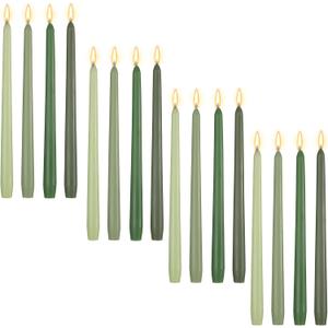MTLEE 10 Inch Long Tapered Candle Stick Bulk Smokeless Unscented Burning Candlestick Paraffin Wax with Cotton Wick for Dinner Anniversary Wedding Party Church(Gradient Green,16 Pcs)