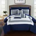Chic Home Duke Queen Comforter Set 10-Piece, Colorblocked Queen Size Comforter Set with 2 Shams, 3 Pillows and Bedding Set Queen (Navy)