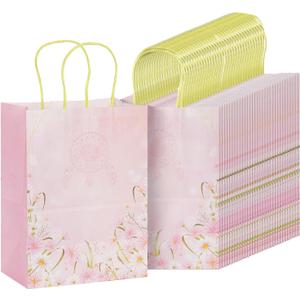 Mr. Pen- Paper Gift Bags with Handles, 32 Pack, 7.6" x 4.7" x 10.6", Medium Kraft Paper Bags with Handles Bulk, Ideal for Gifts, Weddings, Baby Showers, Birthdays, Shopping, Party Favor (Floral)