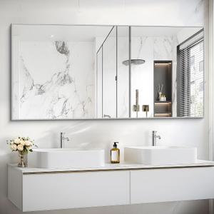 COFENY Silver Bathroom Mirror for Wall, 30x60 Inch Rectangle Mirrors with Metal Frame, Modern Vanity Large Wall Mirror for Bathroom Living Room, Entryway Hangs Horizontal or Vertical